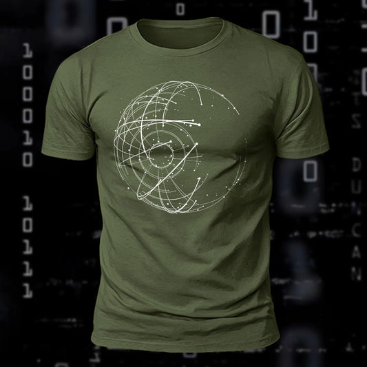 DTG Abstract Geometric Line Sphere Printed Short Sleeve T-Shirt