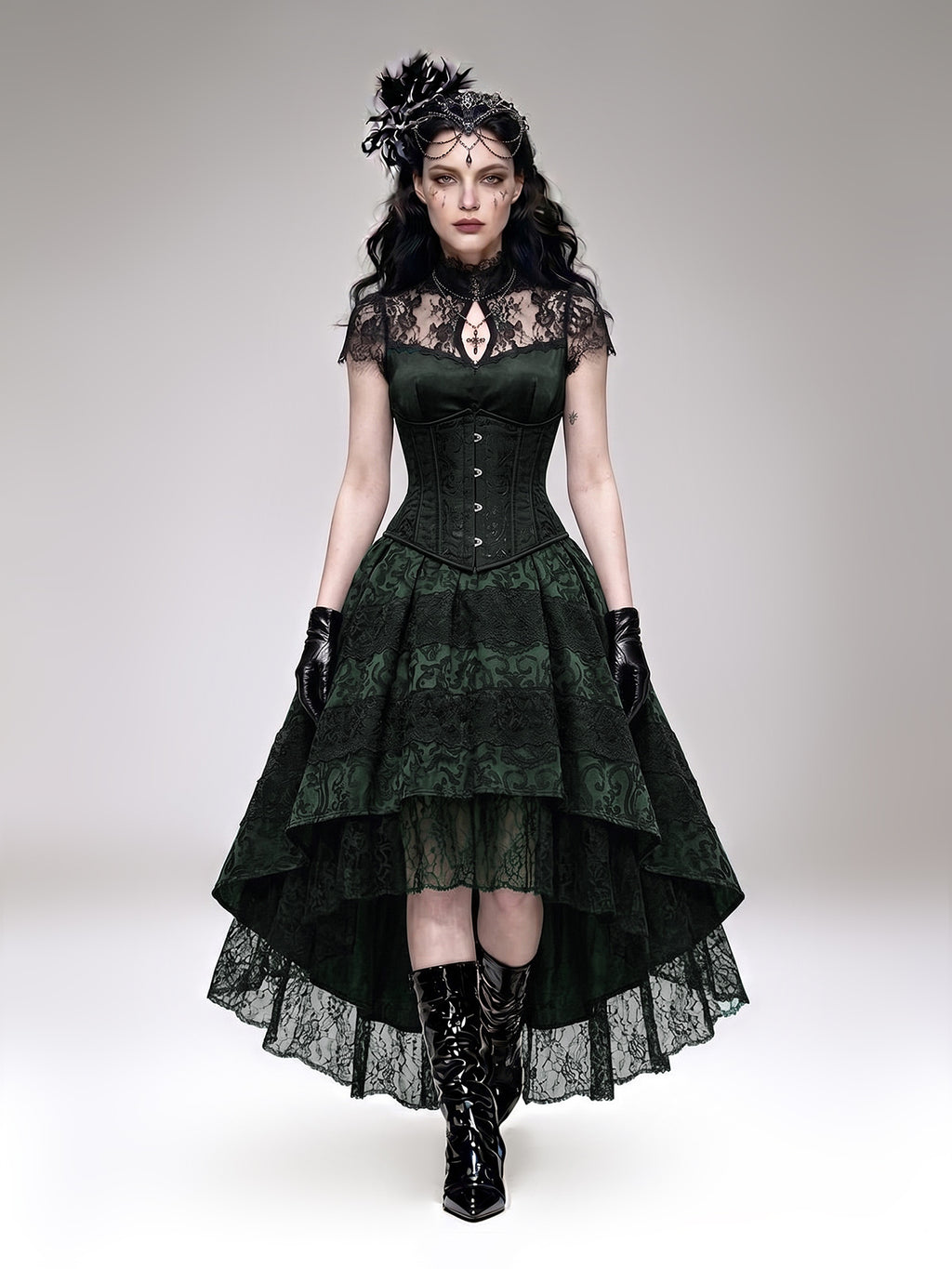 Women's Black Gothic-Style Heavy-Duty Lace Skirt