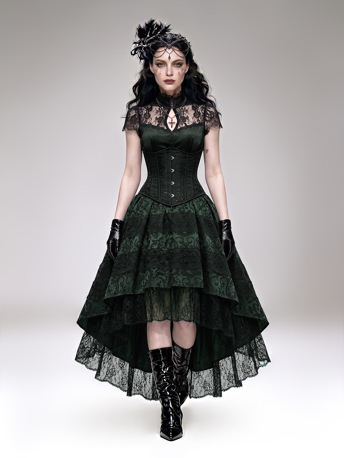 Women's Black Gothic-Style Heavy-Duty Lace Skirt