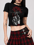 Dark Gothic Holding Red Roses Casual Short-Sleeve T-Shirt