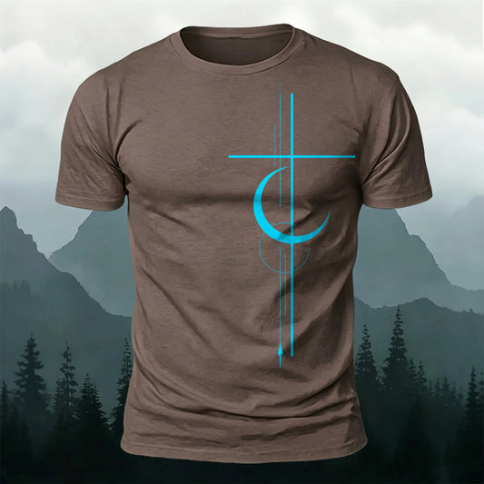 Premium Cotton Line Art Print Casual T‑Shirt