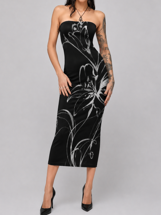 Dark Floral Print Sexy Bodycon Dress