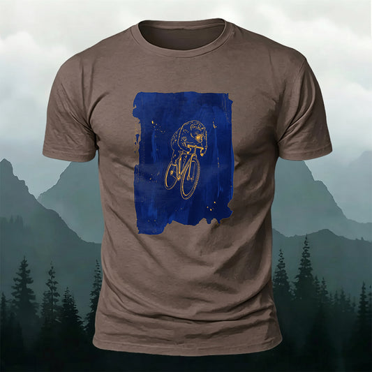 Cotton Black Bear Bicycle Print Crew-Neck T-Shirt