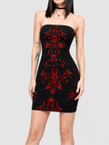 Vintage Gothic Print Strapless Bodycon Skirt