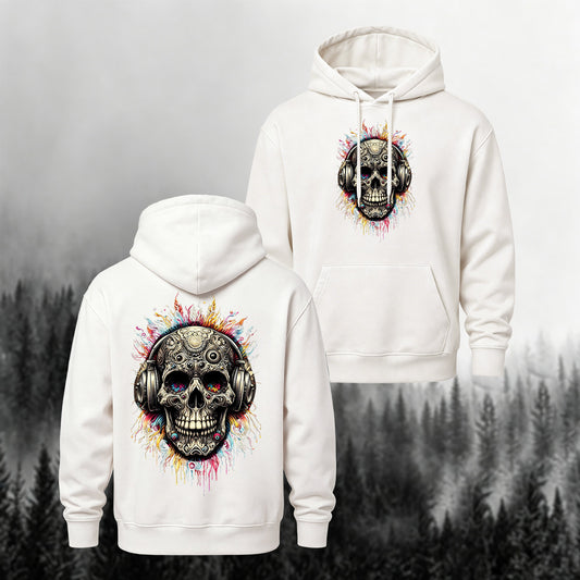 Cotton-Blend Skull-Printed Headphones Casual Hoodie