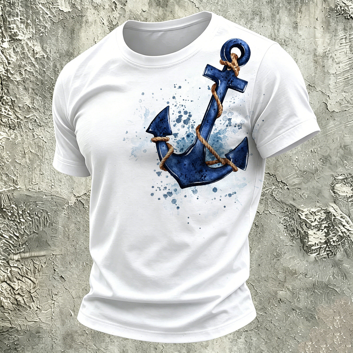 Anchor Wave Print Outdoor Casual Cotton T-Shirt