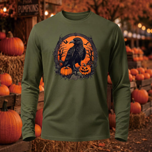 Halloween Pumpkin Crow Printed Long Sleeve T-Shirt