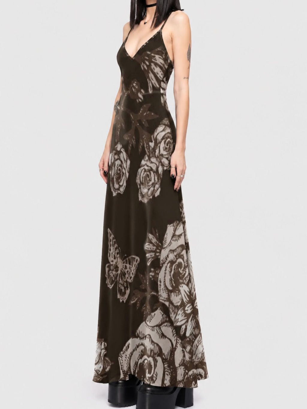 Vintage Rose Elegant Strapless Maxi Dress