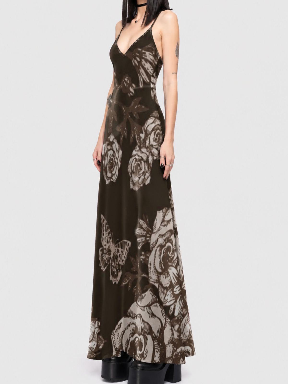 Vintage Rose Elegant Strapless Maxi Dress
