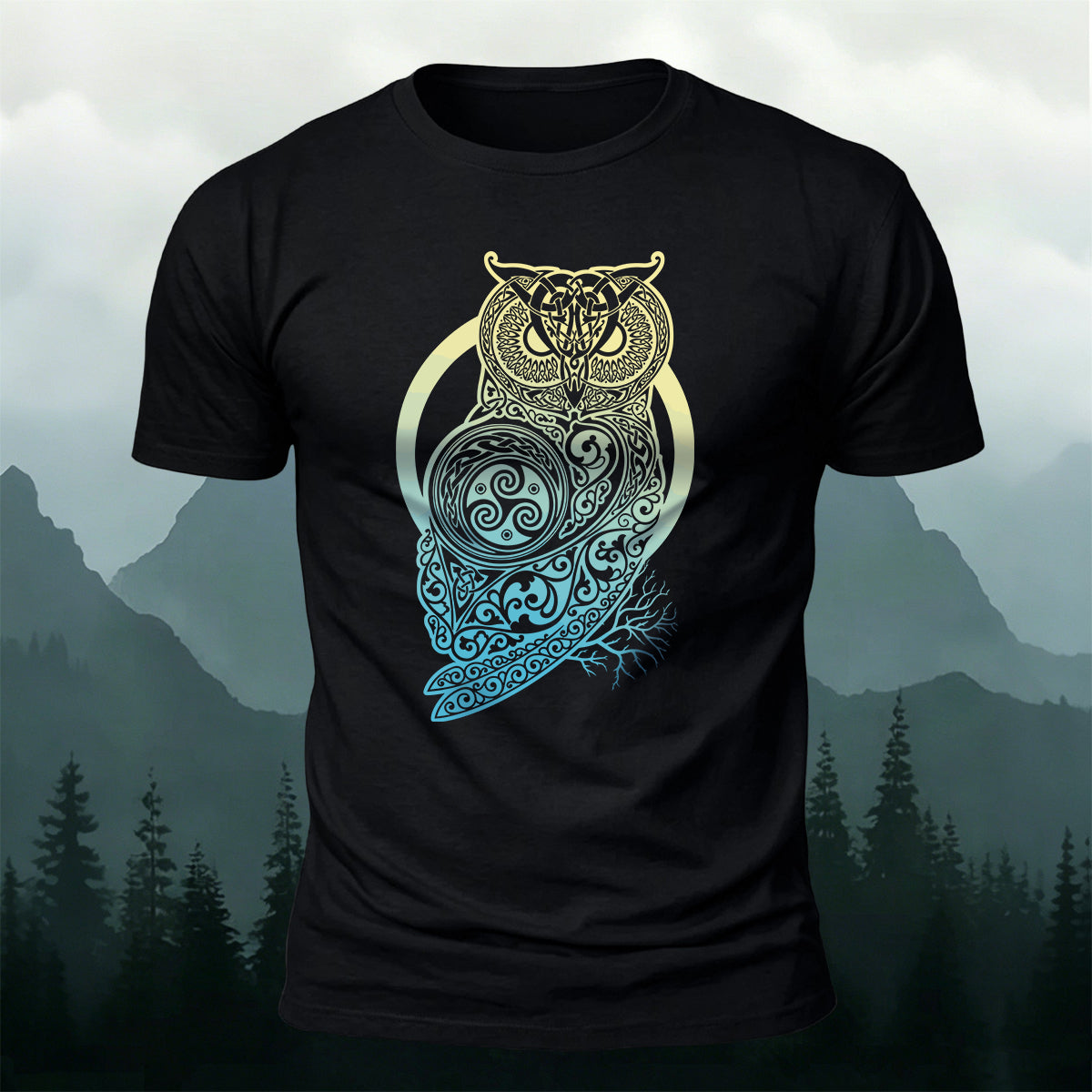 Viking Mythology Owl Print Casual Cotton T-Shirt