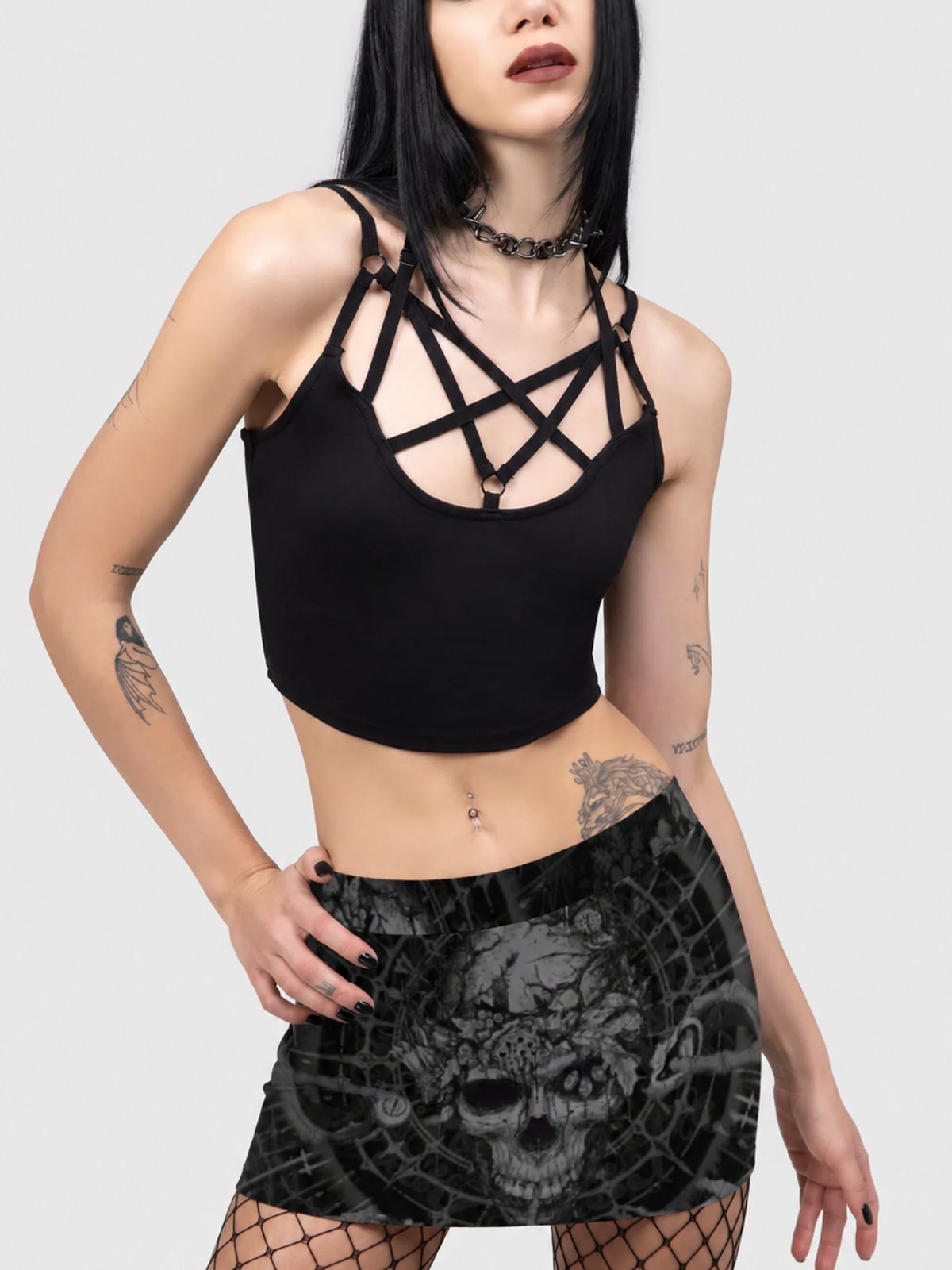 Retro Skull-Print Cropped Skirt-pants
