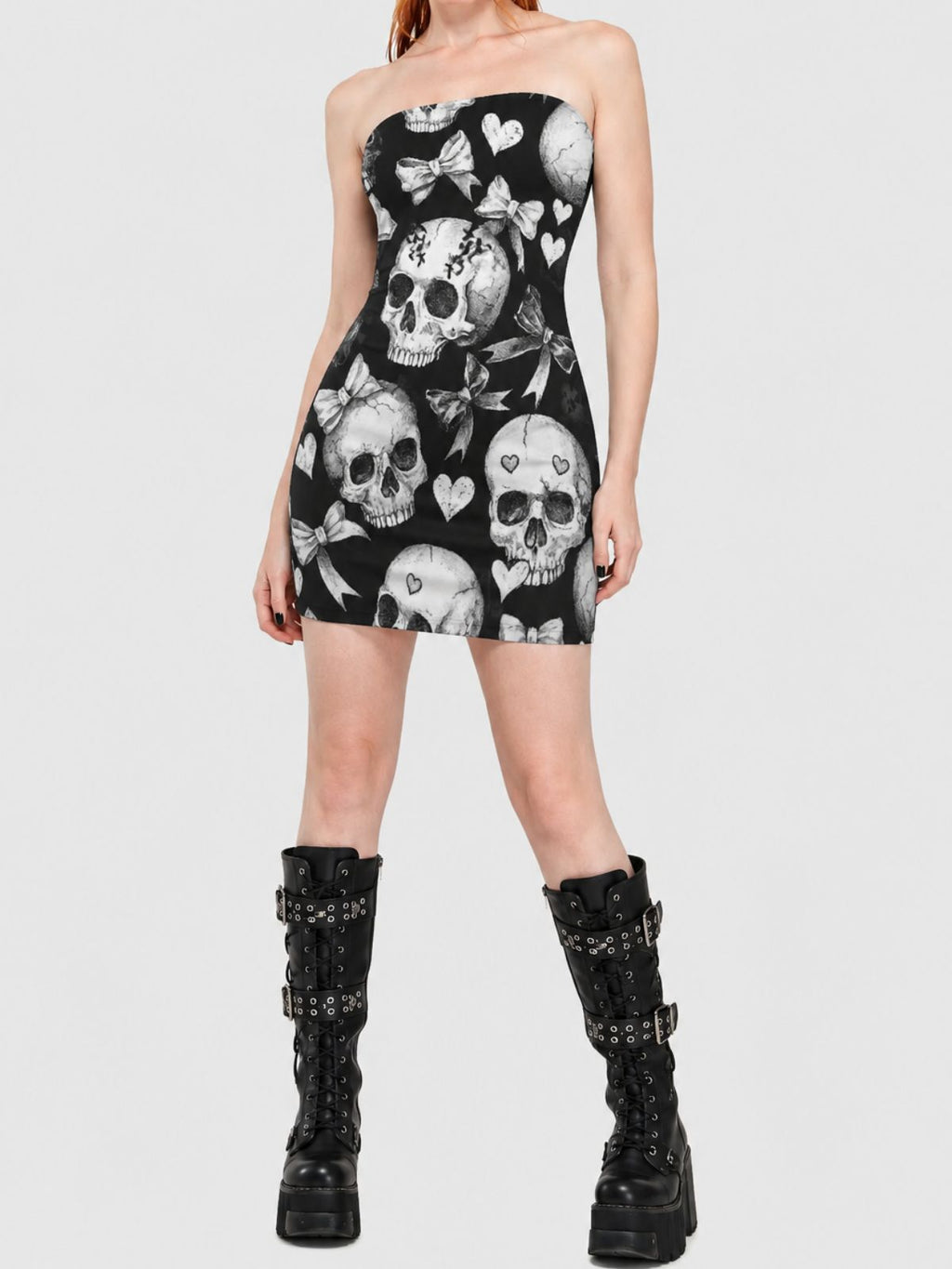 Fashionable Gothic Skeleton-Print Bodycon Dress