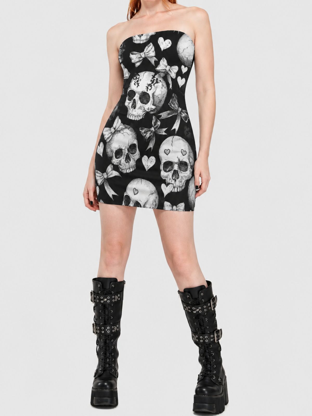 Fashionable Gothic Skeleton-Print Bodycon Dress