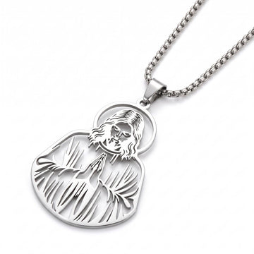 Stainless Steel Cutout Jesus Prayer Necklace