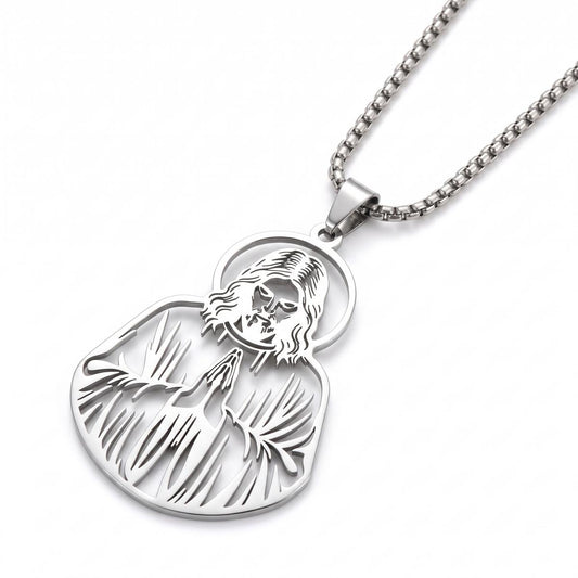 Stainless Steel Cutout Jesus Prayer Necklace