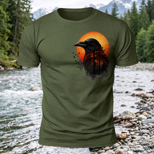 DTG Sunset Crow Forest Printed Short Sleeve T-Shirt