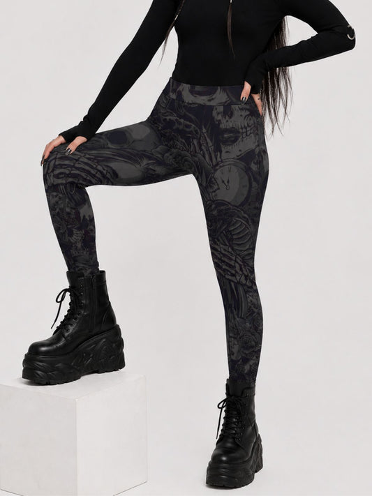 Gothic Dark-Themed Printed Polyester Leggings