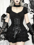 Gothic-style Corset-inspired Sexy Lce-up Short-sleeve Shirt