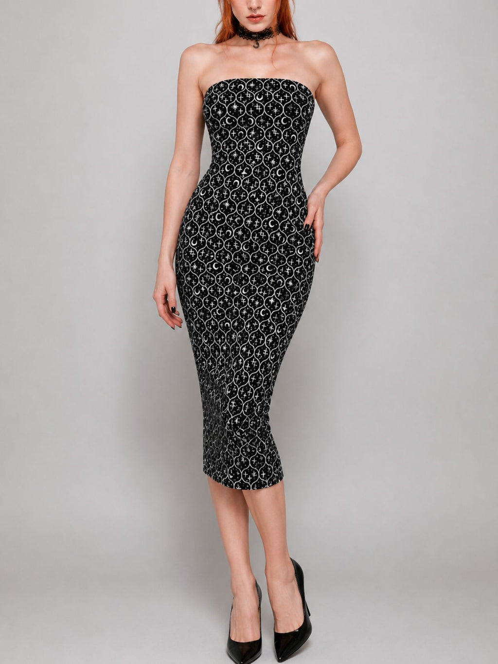 Star Print Gothic Trend Bodycon Skirt