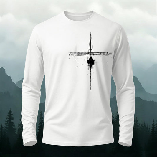 Silhouette of a Lonely Fishing Boat Pattern Style Long-Sleeve T-Shirt