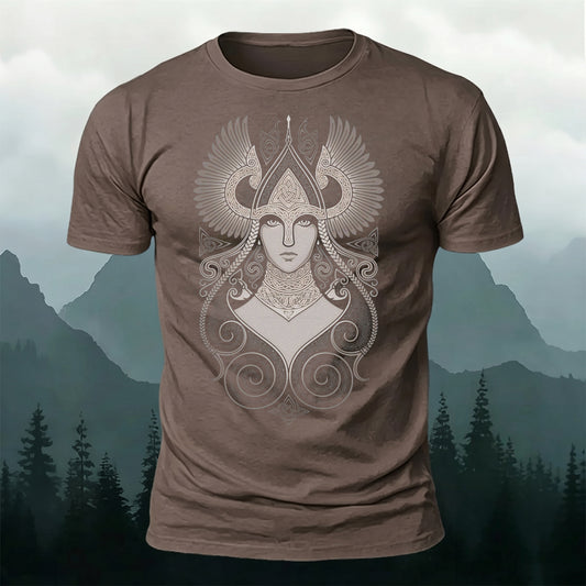 Premium Cotton Retro Viking Motif Crew Neck T-Shirt