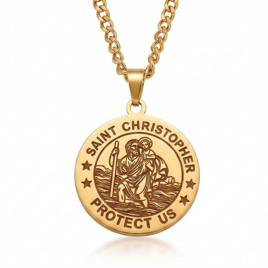 Stainless Steel Saint Christopher Pendant Necklace