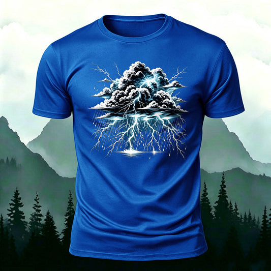 100% Cotton Natural Thunderstorm Print Casual T-Shirt