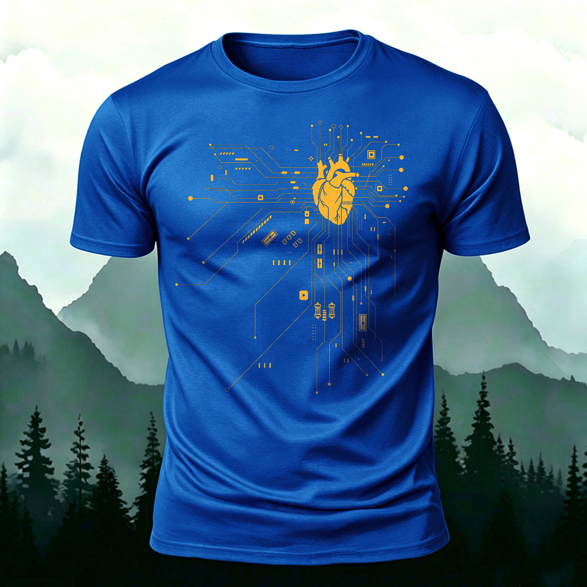 Creative Heart Pattern Combed Cotton T-Shirt Blue