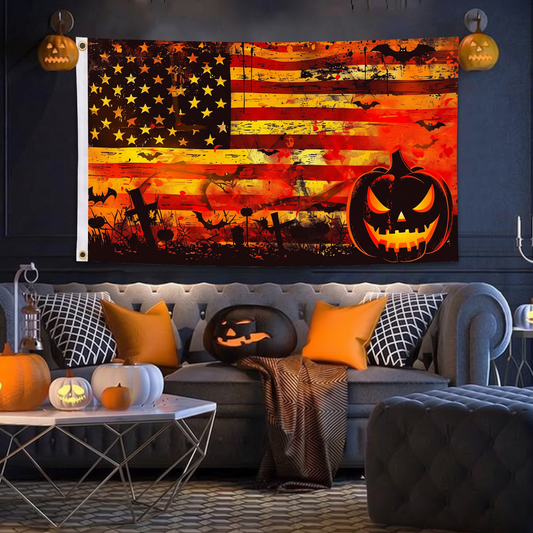 Polyester US Flag Pumpkin Halloween Flag