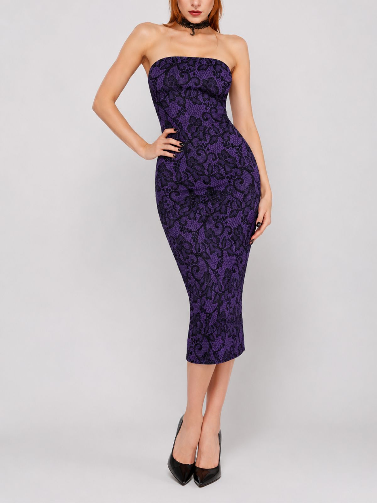 Dark Gothic-Print Purple Bodycon Skirt