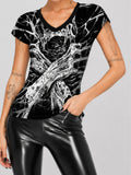Gothic Skull Visual Art Print V-Neck T-Shirt
