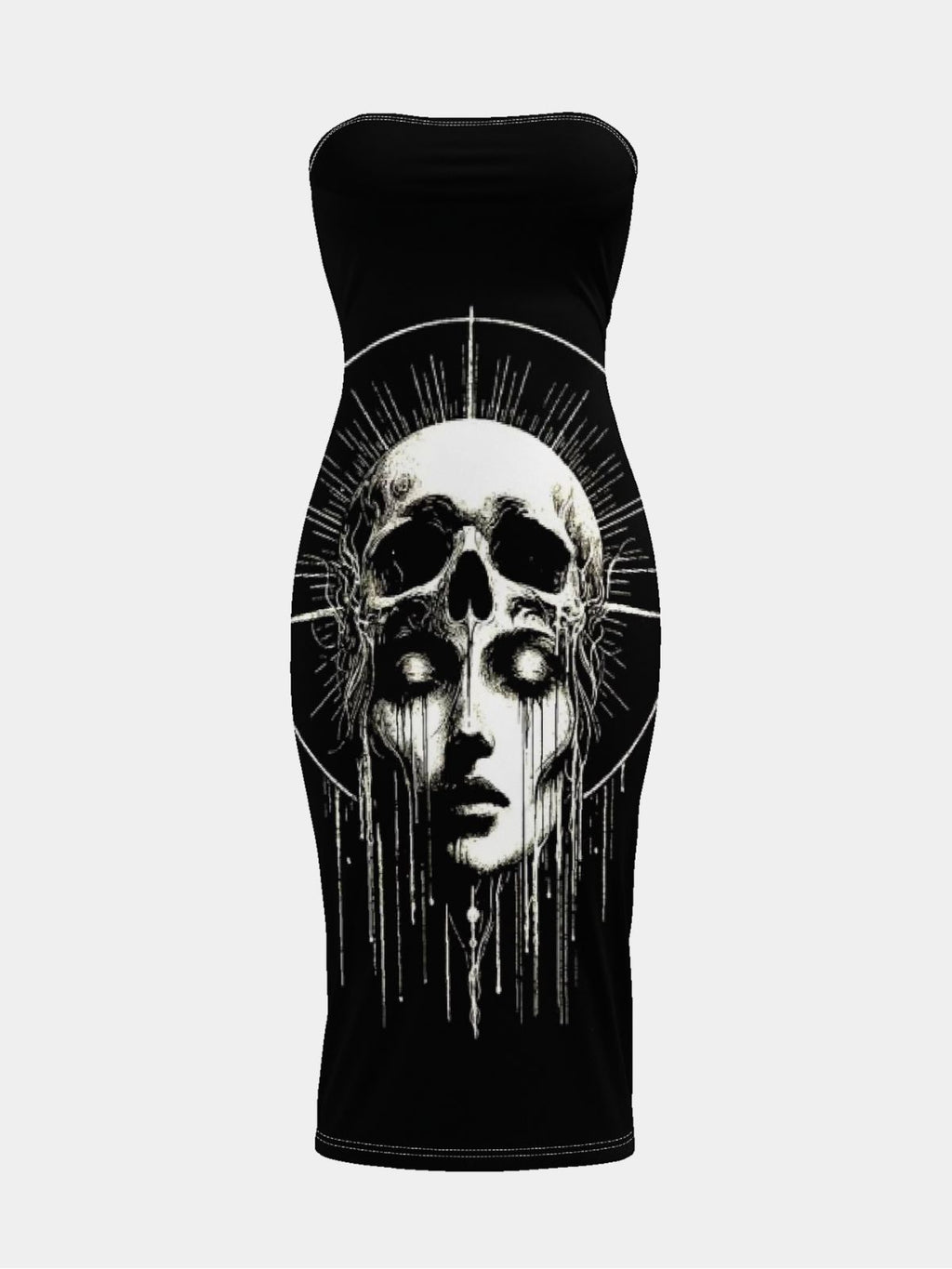 Gothic Skull-Print Strapless Dress