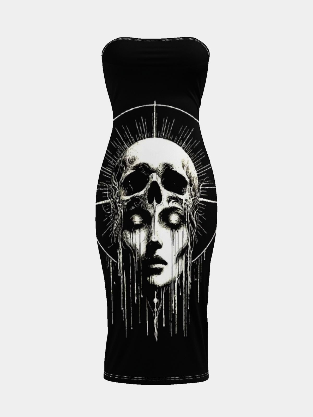 Gothic Skull-Print Strapless Dress