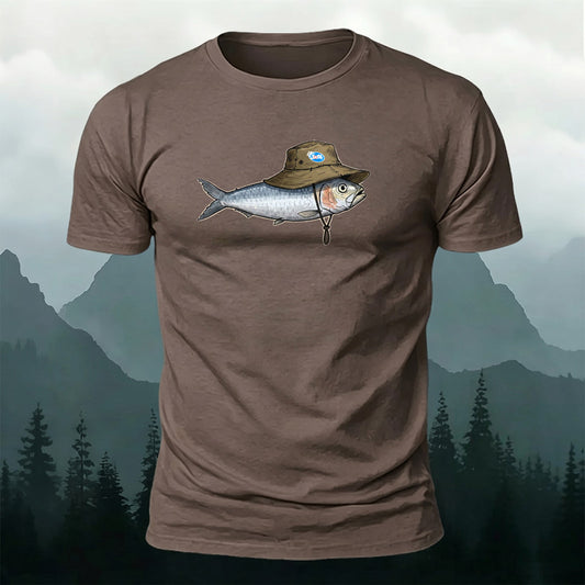 Premium Cotton Hat Fish Print Casual T‑Shirt