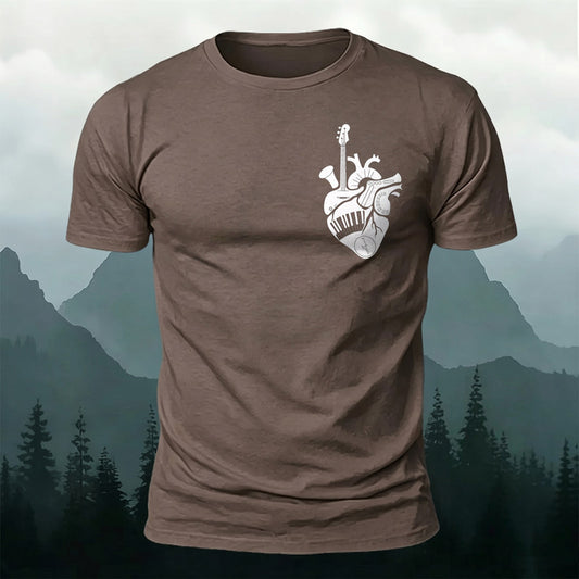 Premium Cotton Music Heart Print Casual T‑Shirt
