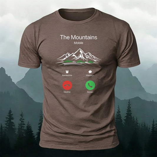 Premium Cotton The Mountain Is Calling Print Casual T‑Shirt