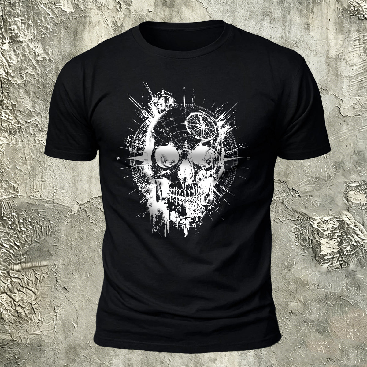 Nautical Compass Skull Retro Casual Breathable Tee
