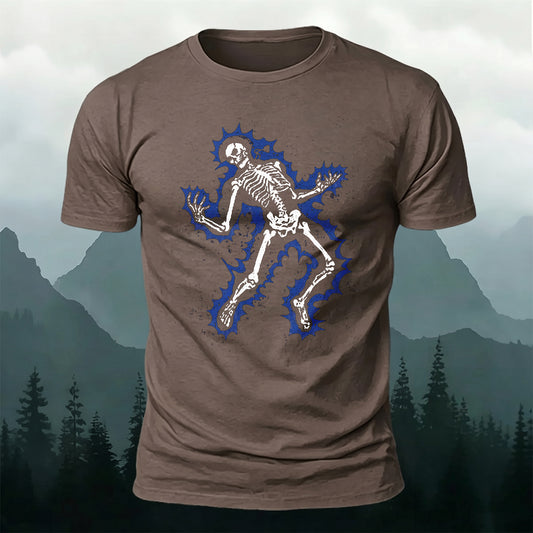 Premium Cotton Motor Skeleton-Print Crew Neck T-Shirt