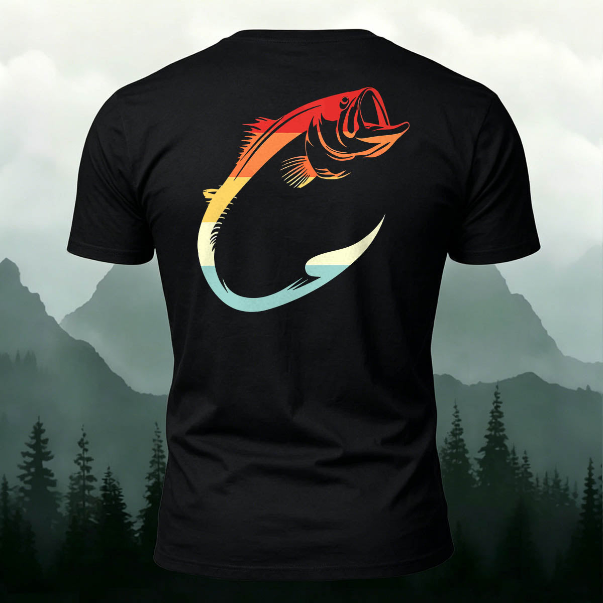 Fish Hook Print Simple Outdoor 100% Cotton T-Shirt