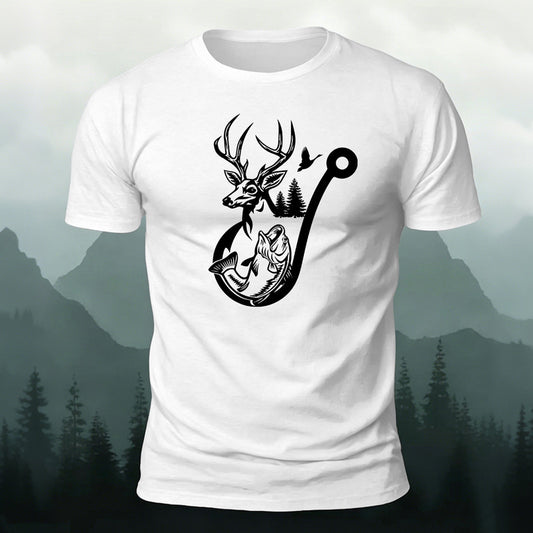 Premium Cotton Reindeer Fish Hook Printed T-Shirt
