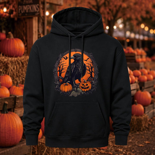 Halloween Pumpkin Crow Printed Casual Hoodie Sweatershirt