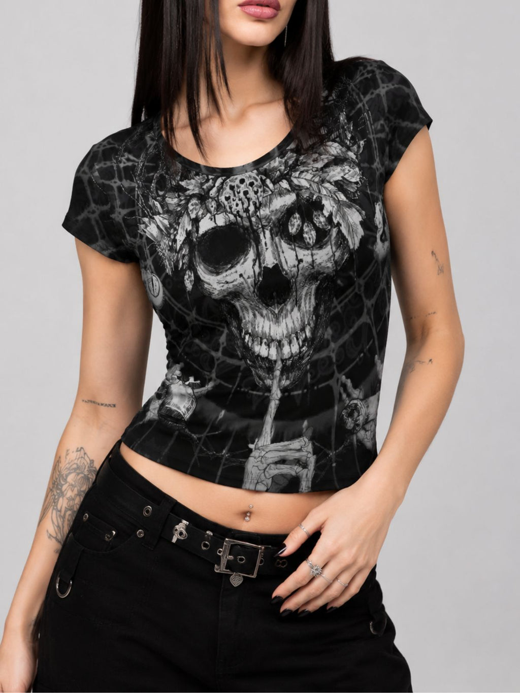 Dark Skull Print Short-Sleeve V-Neck T-Shirt