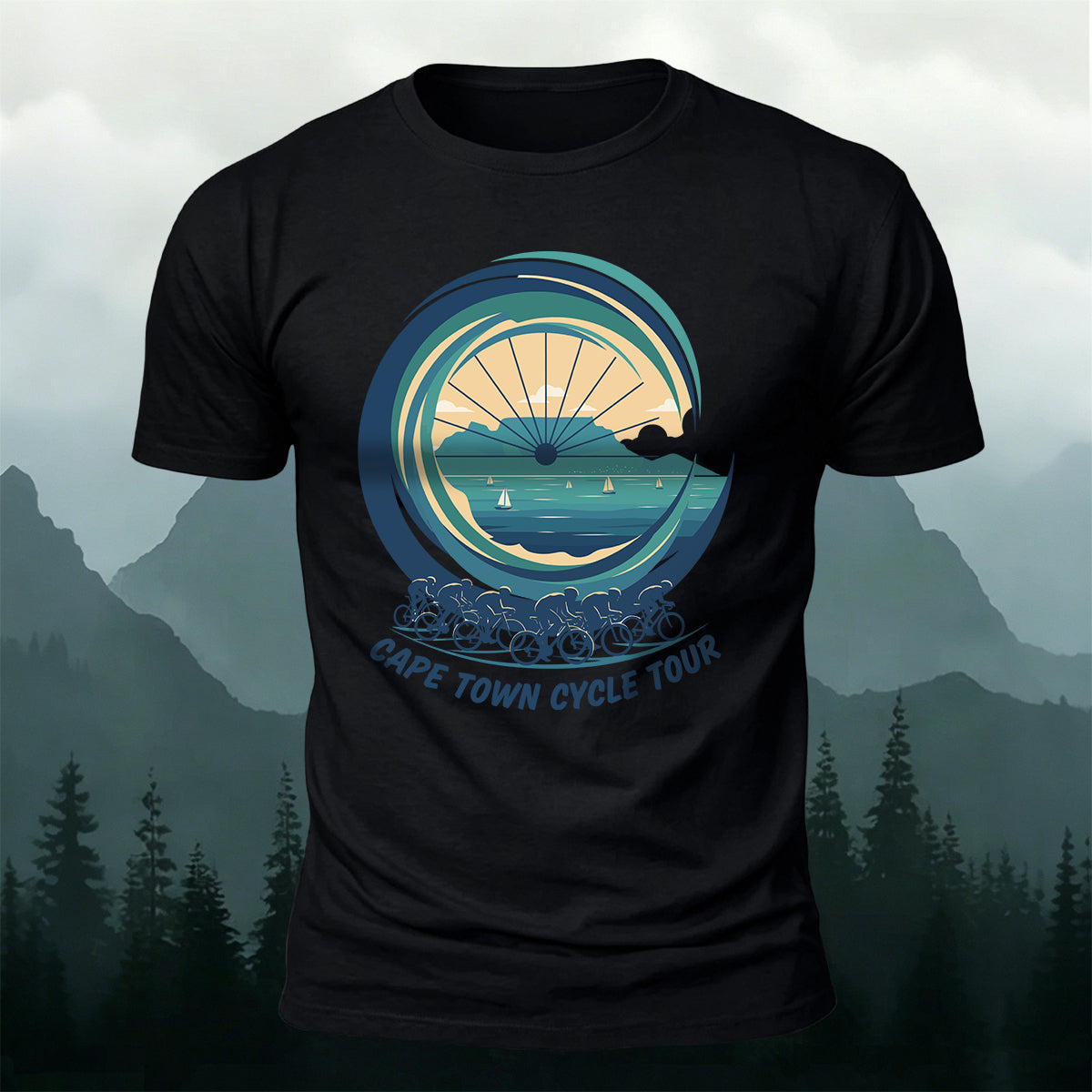 Outdoor Cyclists Round-print Casual Cotton T-Shirt