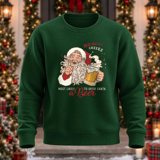 Ho Ho Ho Cheers Printed Round Neck Sweatshirt