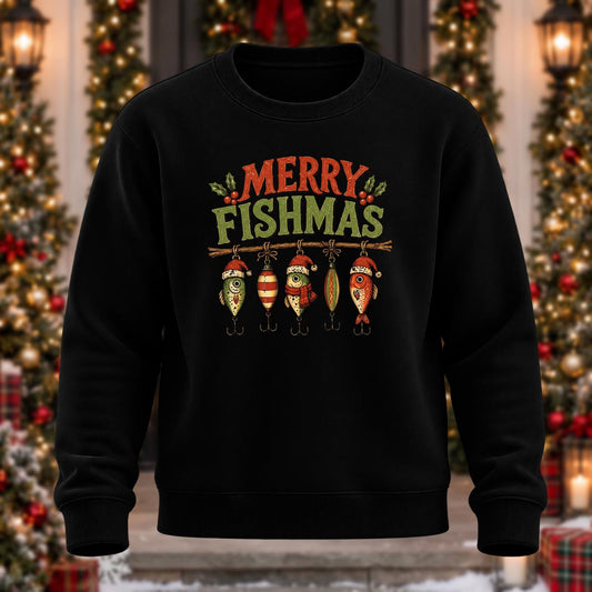 Merry Fishmas Bait Printed Round Neck Sweatshirt