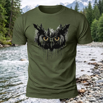 DTG Owl Forest Printed Short Sleeve T-Shirt