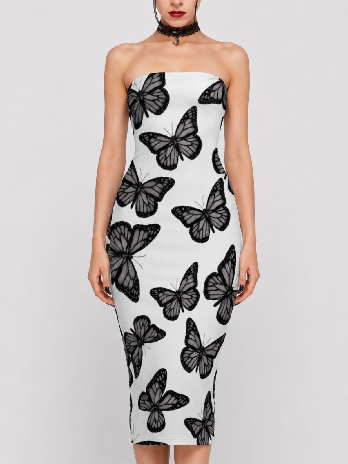 Dark Gothic Butterfly-Print Sexy Bodycon Skirt（副本）
