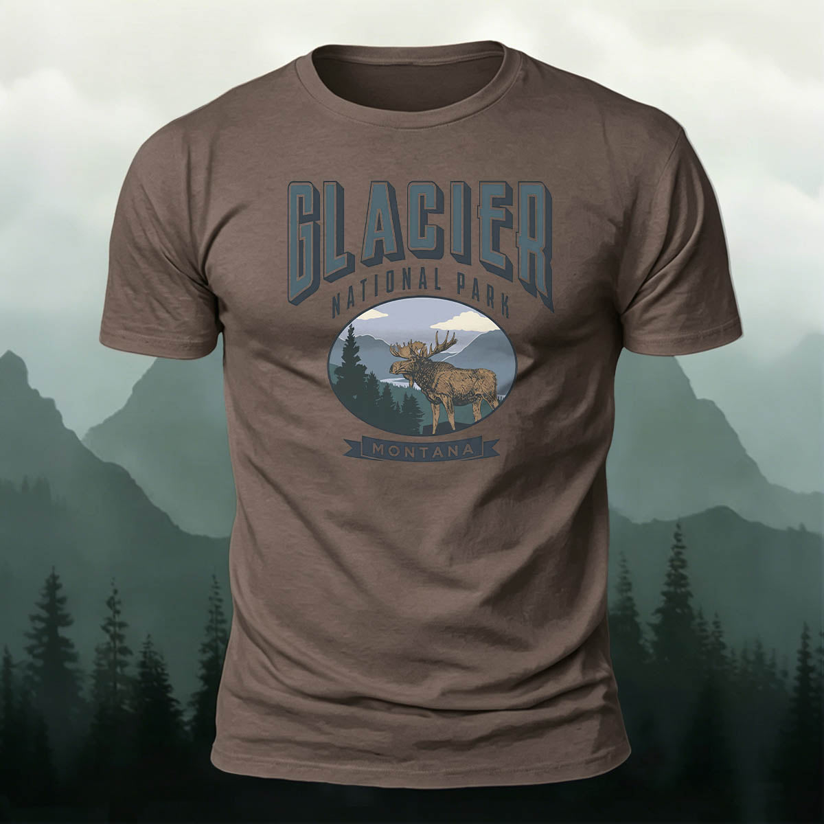 100% Cotton Glacier National Park Moose Graphic Tee