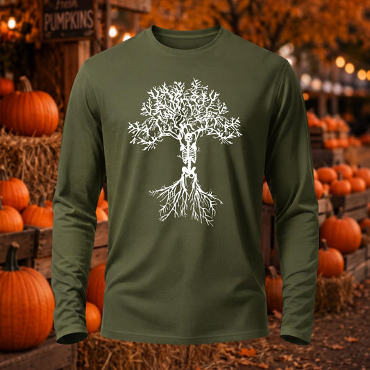 Premium Cotton Skeleton Tree & Roots Halloween Long Sleeve T-Shirt