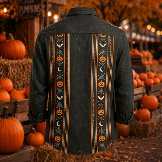 Halloween Pumpkin Stripe Print Casual Shirt